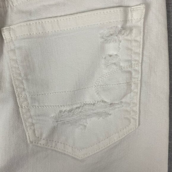 American Eagle Jean Skirt Distressed White Denim Mini Size 00 - Picture 3 of 10